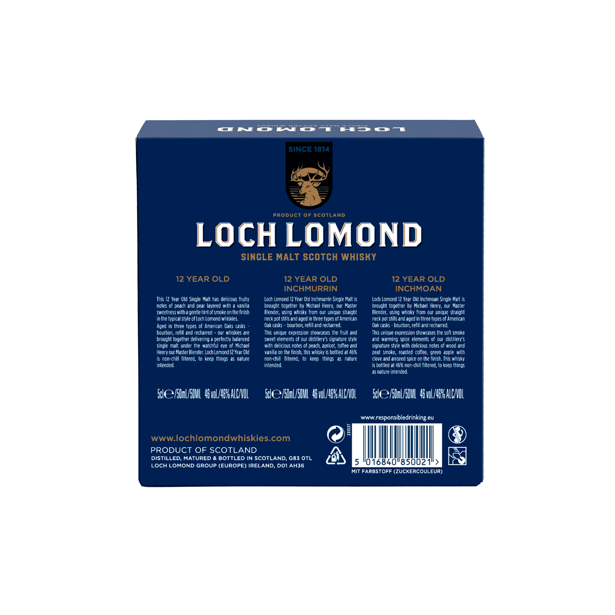 Loch Lomond 12 Year Old Whisky Miniatures Gift Set (3x5cl) (Back of Pack)